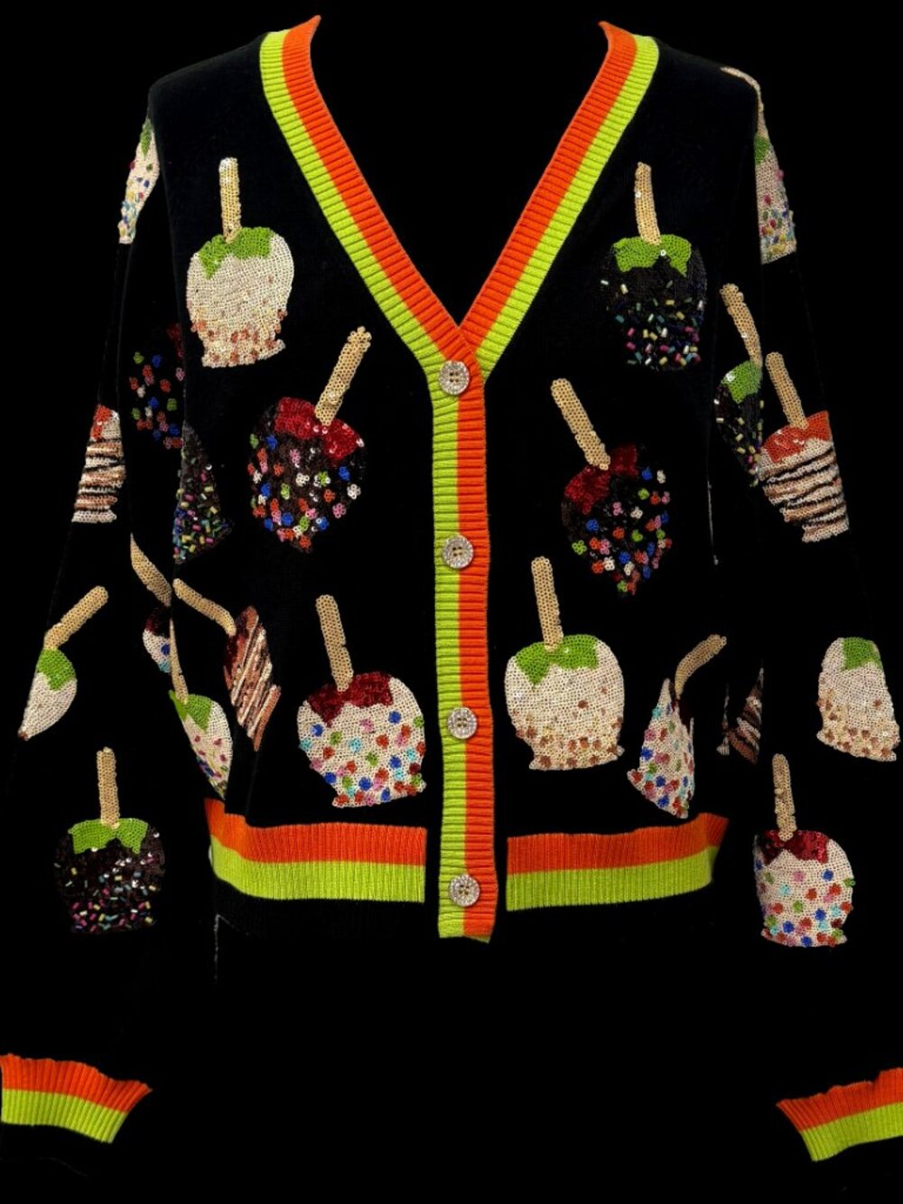 NWT Queen of Sparkles Multi Candy Apples Sequin Button Up Cardigan - Picture 9 of 9